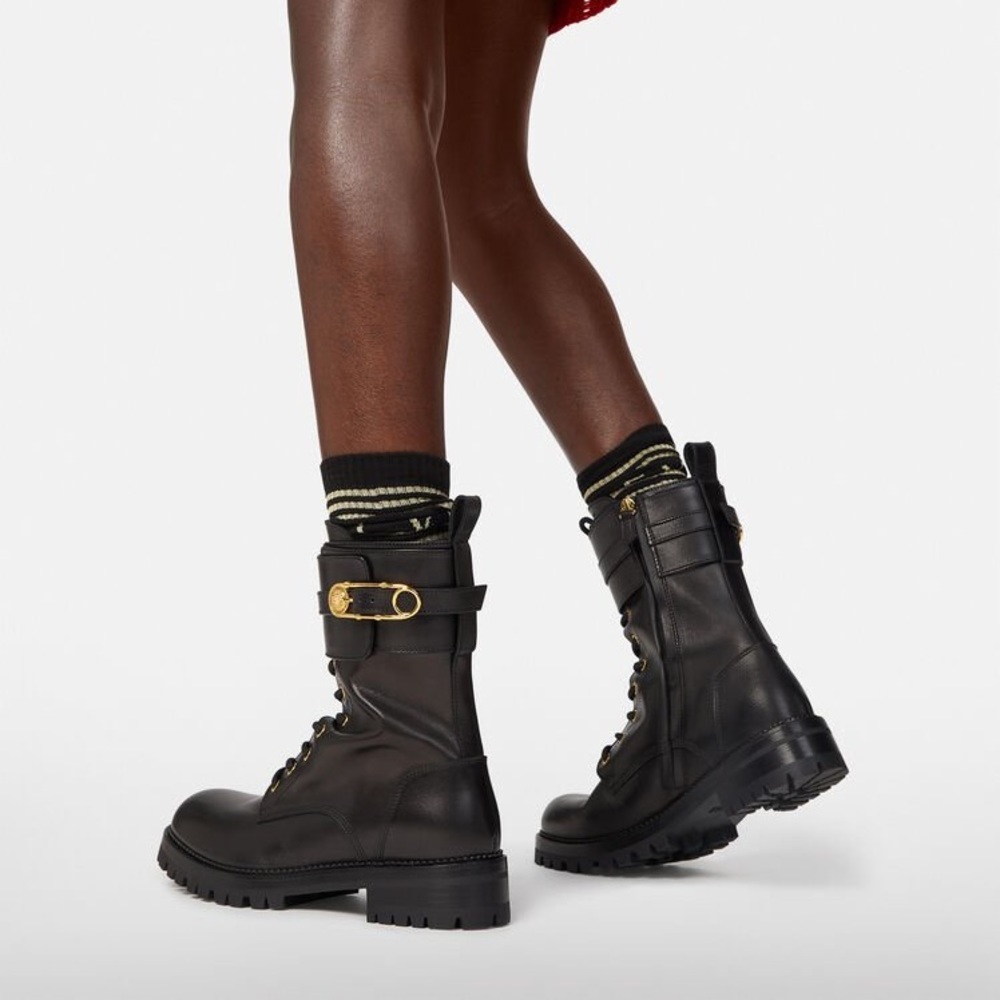 SOLD🚫VERSACE Leather Safety Pin Combat Boots, 40 10 - Picture 3 of 13